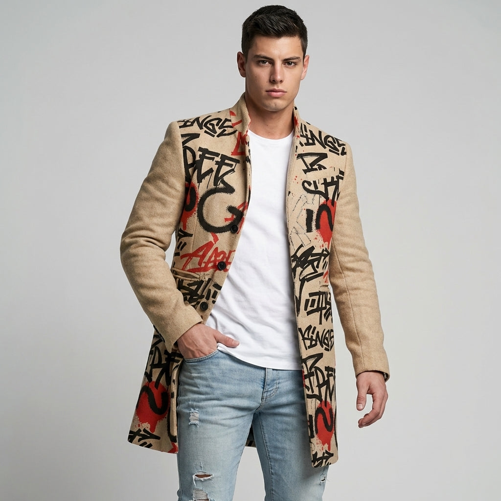 Street Print Coat – Casual &amp; Adjustable Men’s Jacket