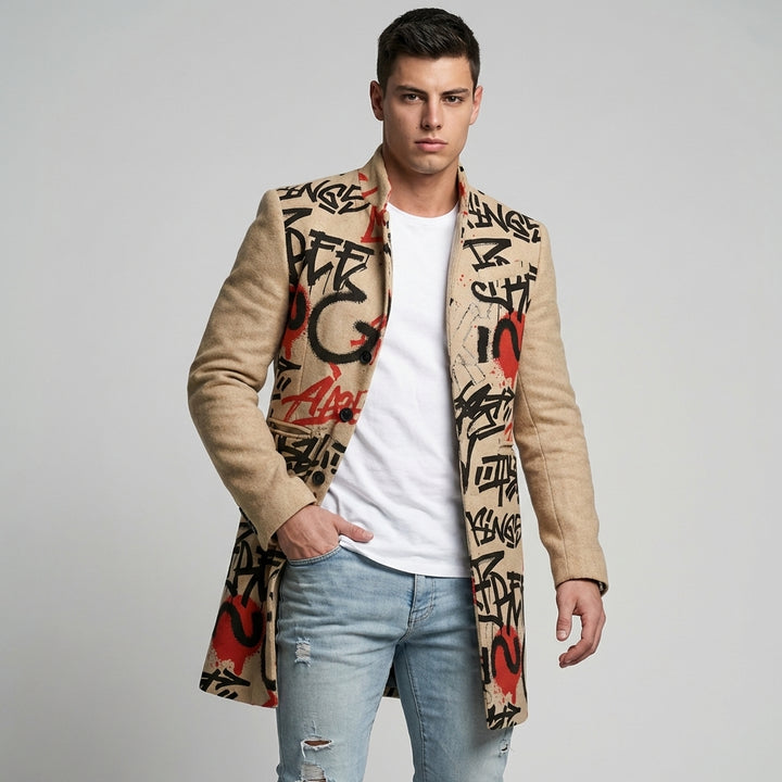 Street Print Coat – Casual &amp; Adjustable Men’s Jacket