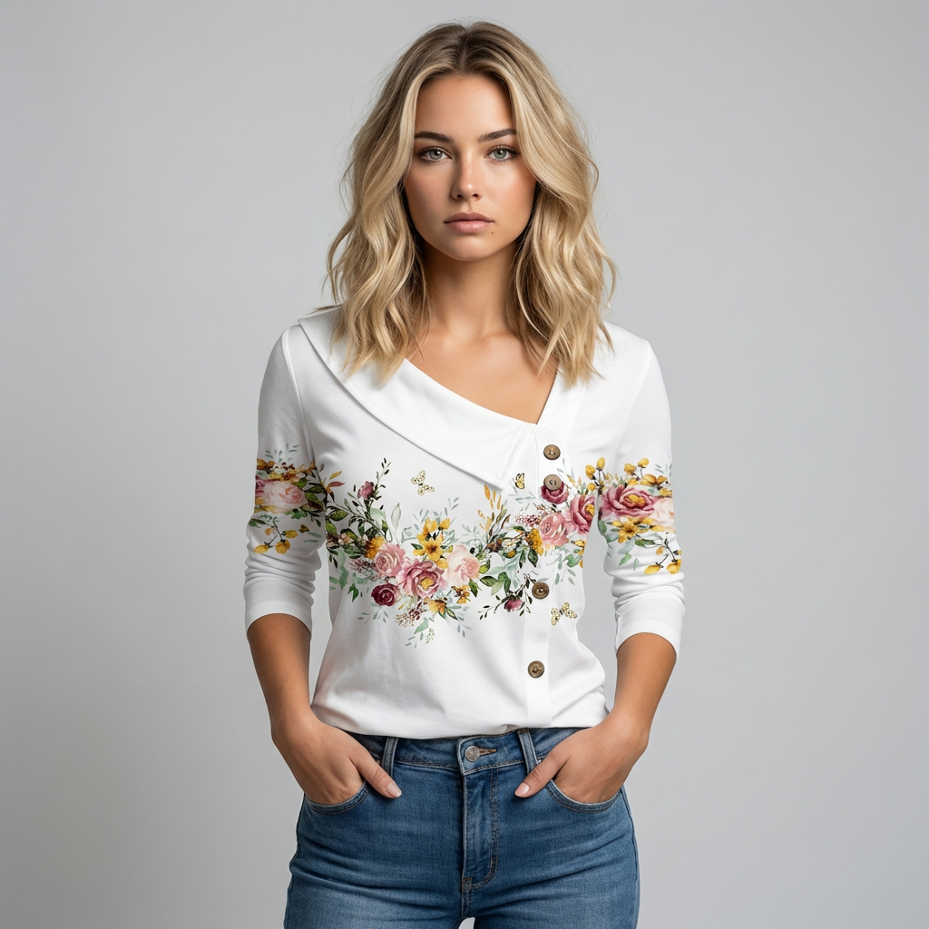 Rezza – Stylish Long-Sleeve Floral Print Blouse