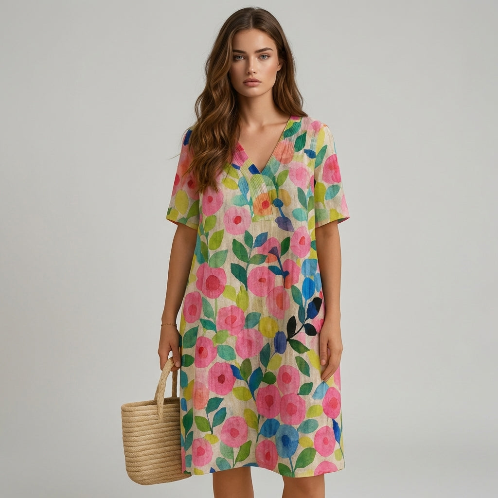 Spring-Like Colorful Floral Comfy Dress