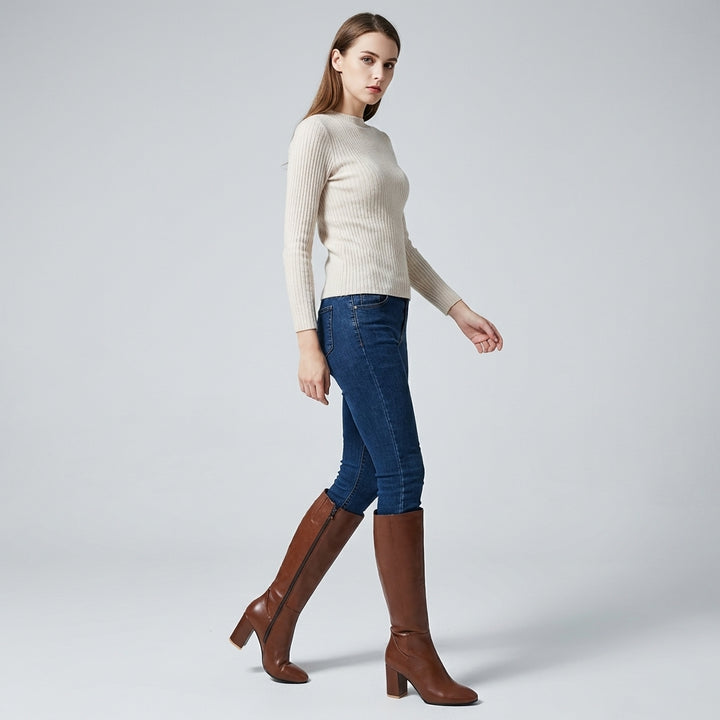 Women's Heeled Knee-High Boots with Zipper