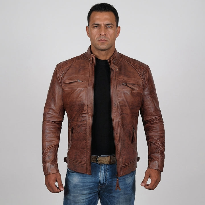 Men's Rugged Motorcycle Jacket with Zipper Pockets