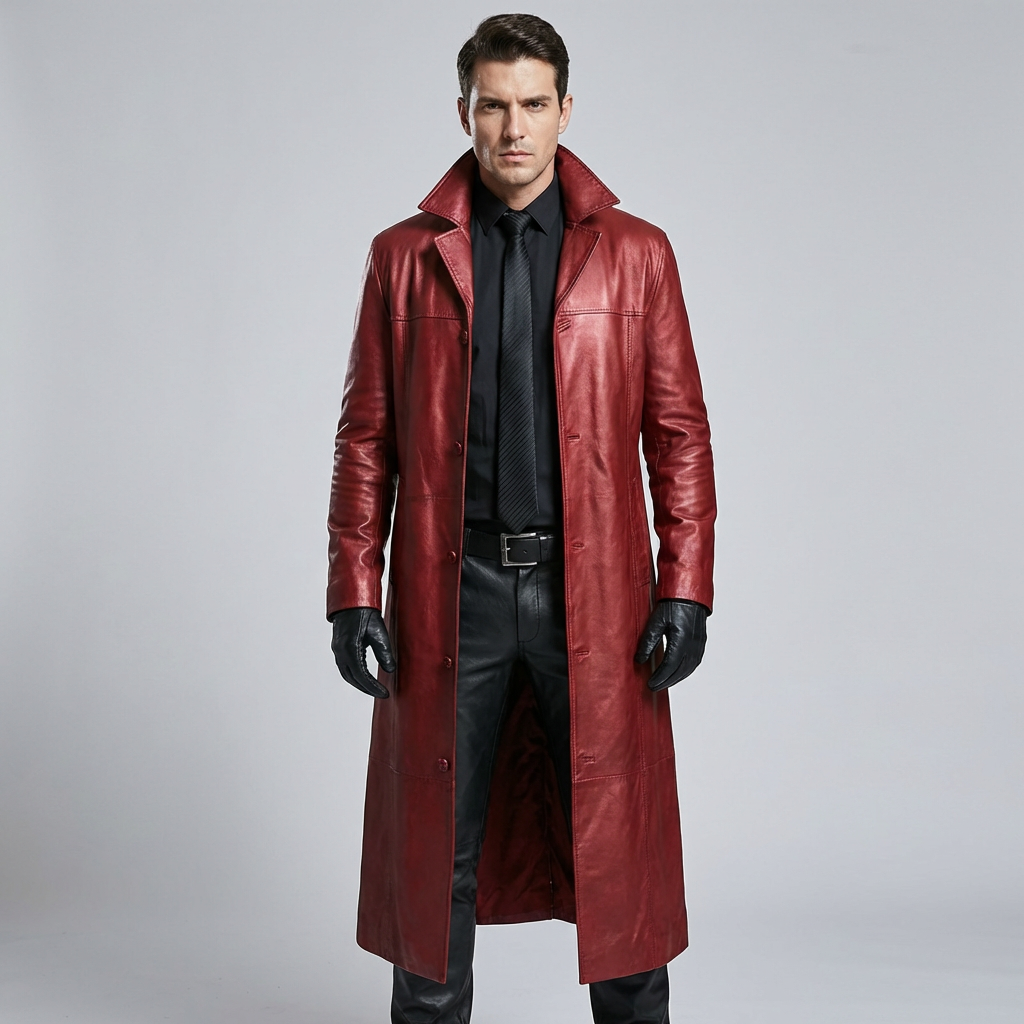Long Faux Leather Winter Coat for Men