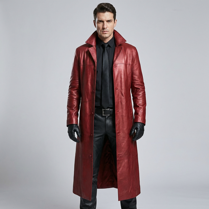 Long Faux Leather Winter Coat for Men