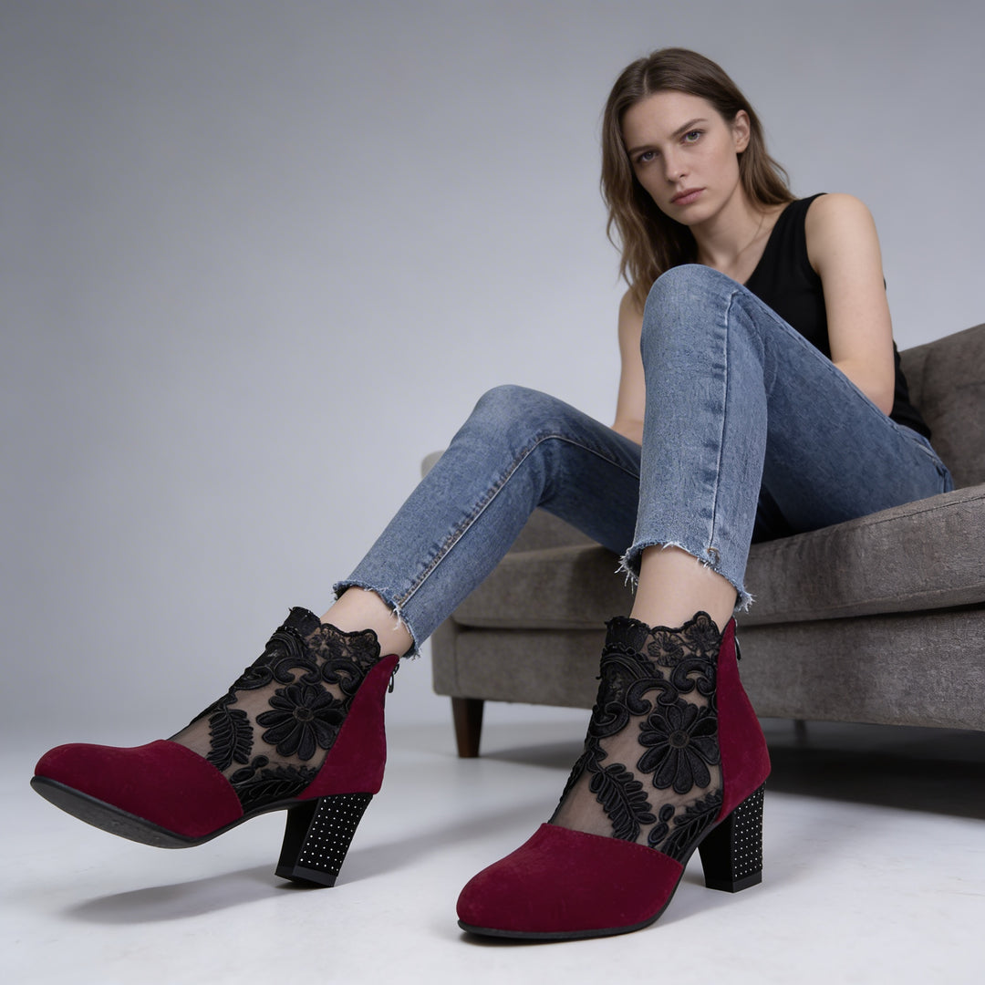 Embroidered Lace Design High Heels