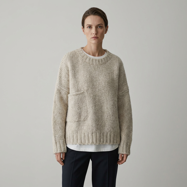 Oversized Ivory Pocket-Front Sweater – Relaxed Everyday Layer