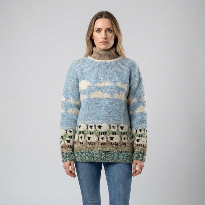 Women’s Sheep Knit Pullover Sweater – Charming Winter-Playfulness