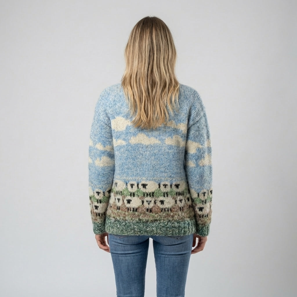 Women’s Sheep Knit Pullover Sweater – Charming Winter-Playfulness