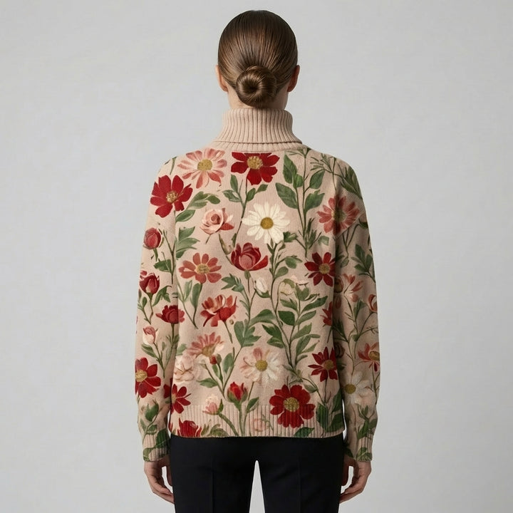 Vintage Christmas Art Print Knit Turtleneck Pullover Sweater – Festive Style for Colder Days