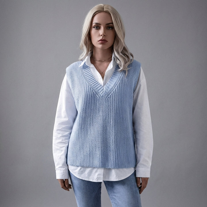 Women’s Blue V-Neck Sleeveless Sweater