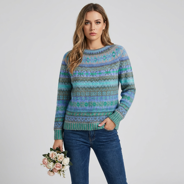 Women’s Round Neck Sweater – Soft Vintage Blue Layer