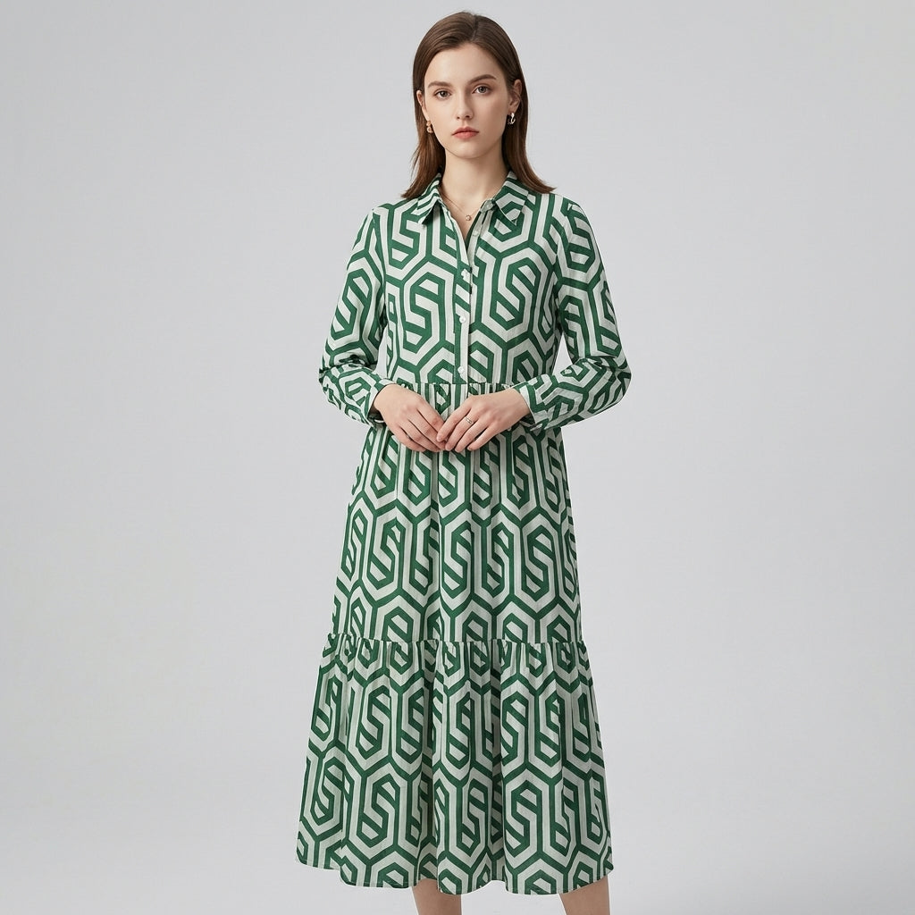 Women’s Long-Sleeve Geometric Dress