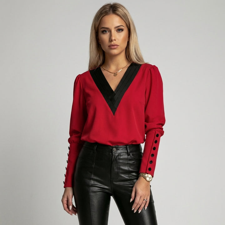 Women’s Button-Front Blouse with Gigot Sleeves – Statement Sleeve with Casual Elegance