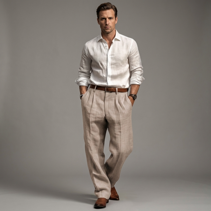 Men’s Pleated Linen Trousers – Refined Style with Casual Edge