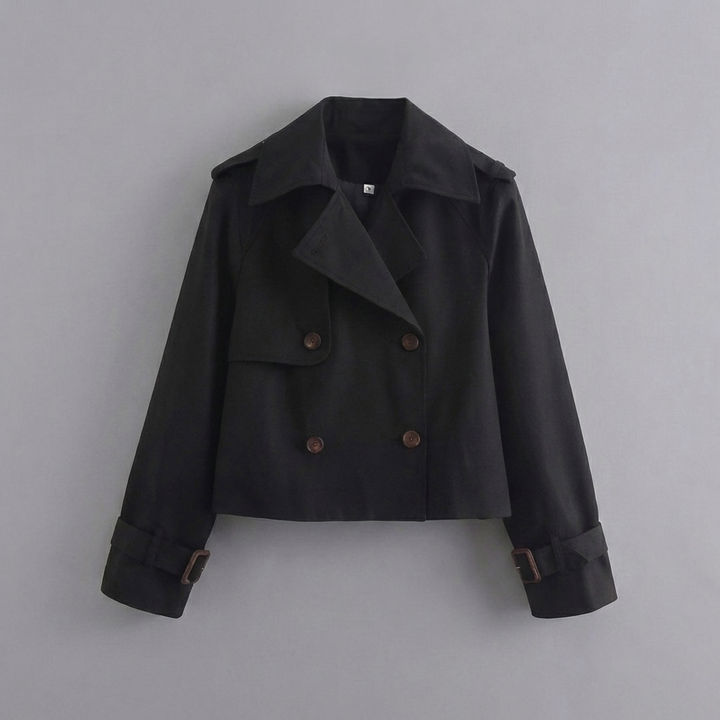 Women’s Cropped Trench Coat with Double Buttons