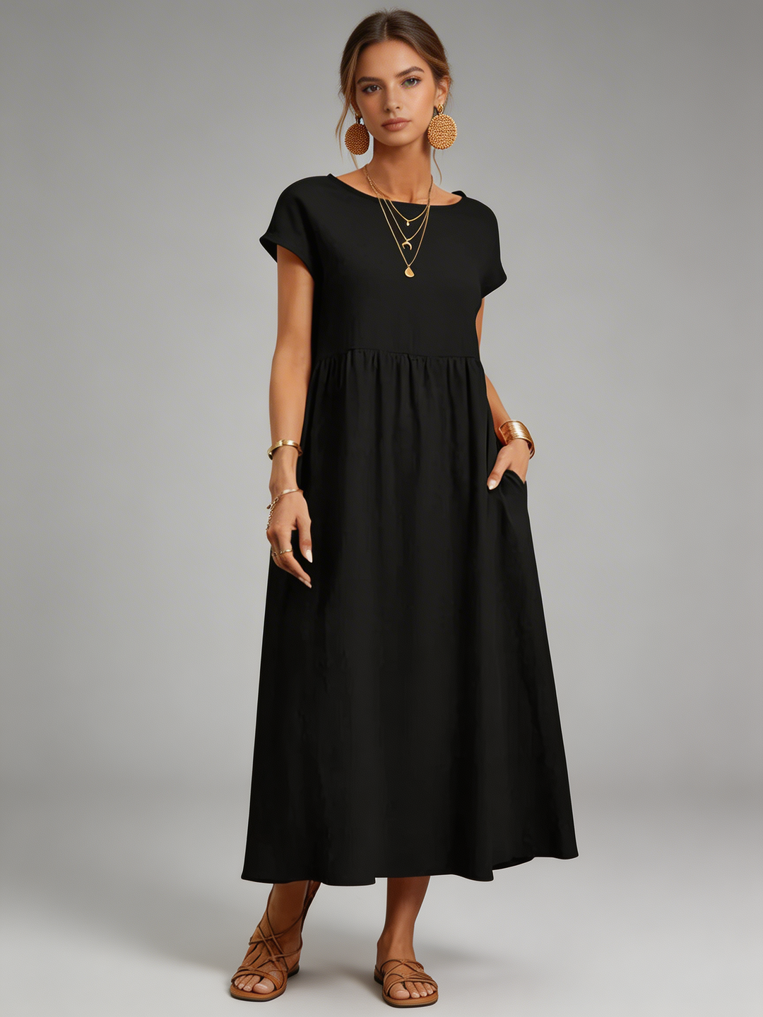 Vintage Cotton O-Neck Dress