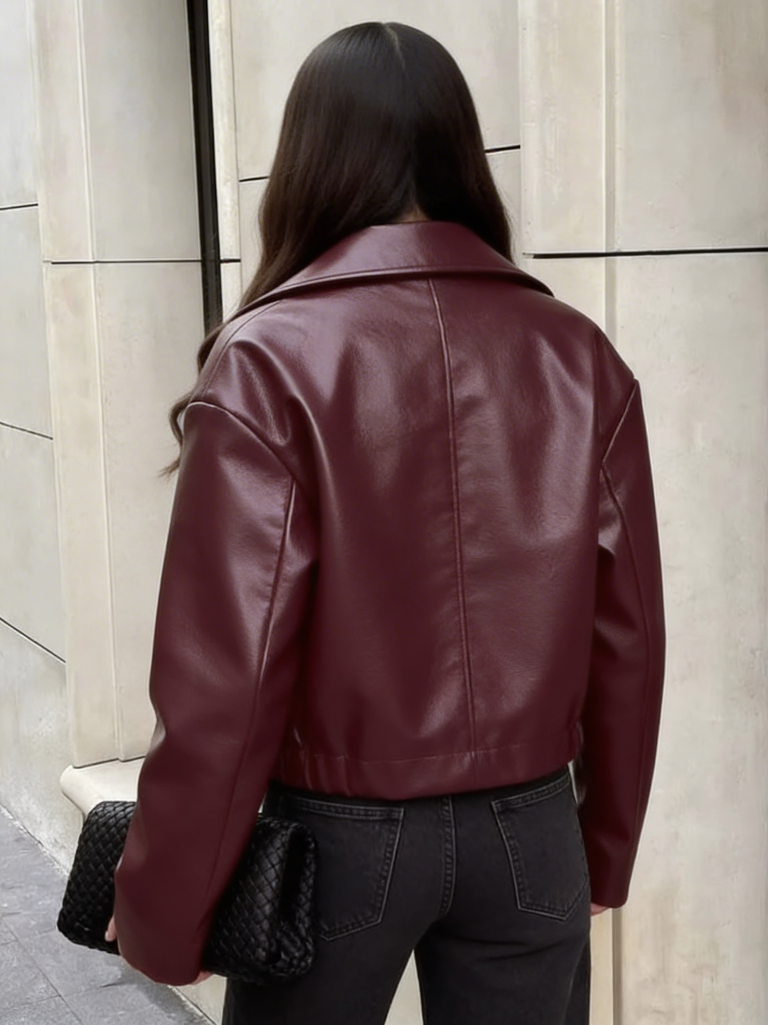 Women's Burgundy Faux Leather Jacket