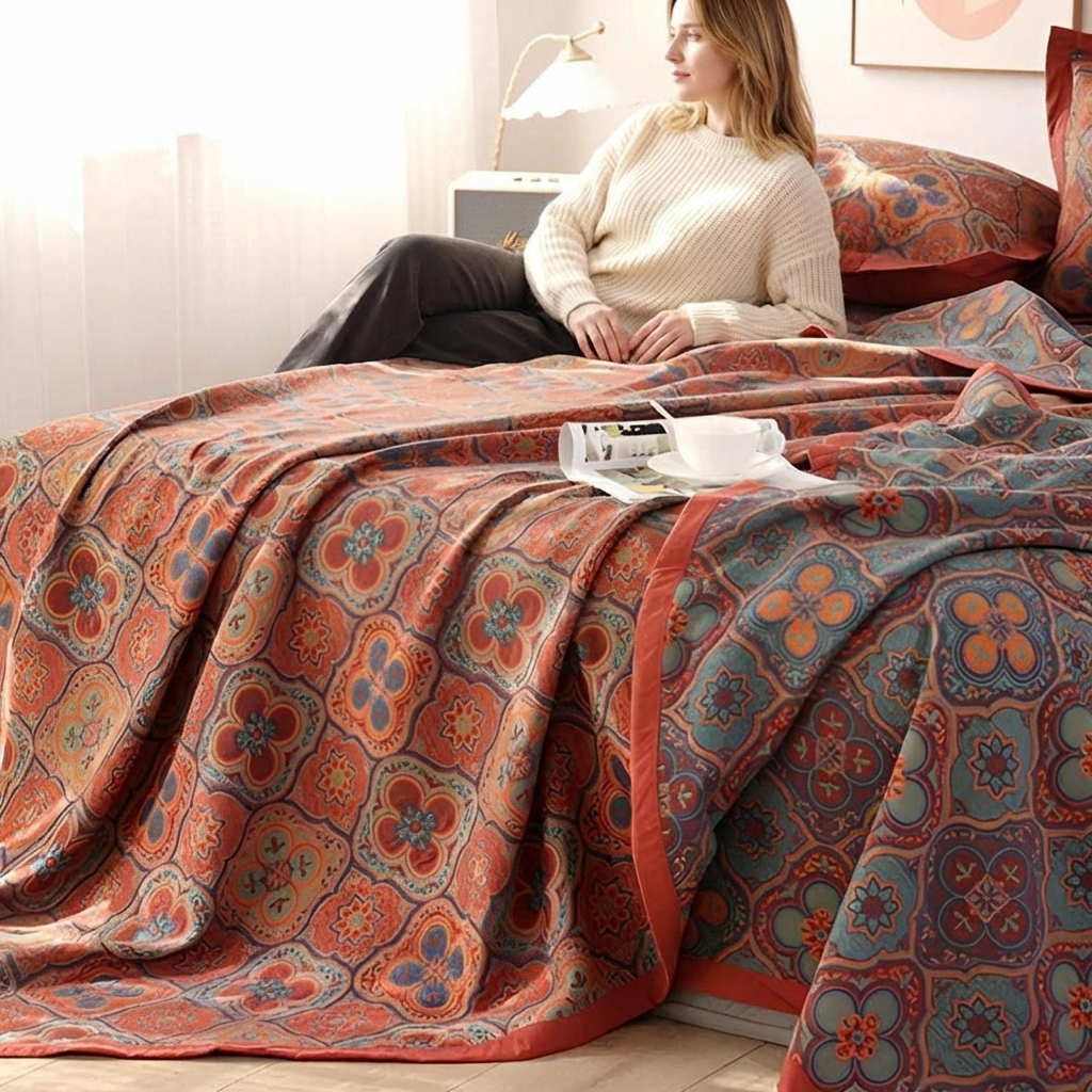 Blossom Embroidery Cotton Reversible Coverlet – Timeless Elegance and Comfort