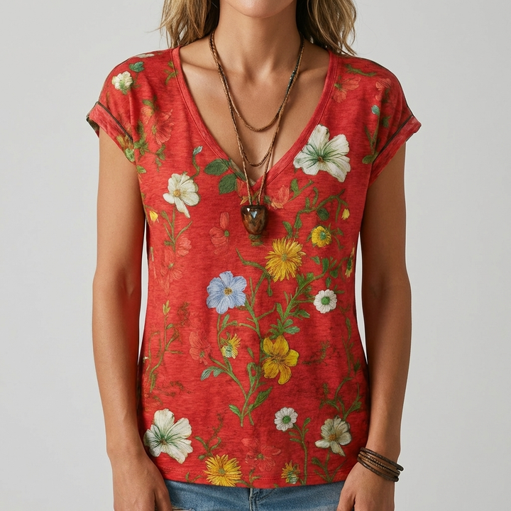 Women's Floral V-Neck T-Shirt