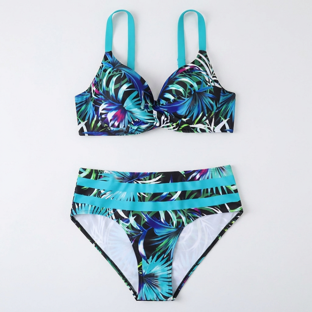 Women's High Waist Leaf Print Bikini