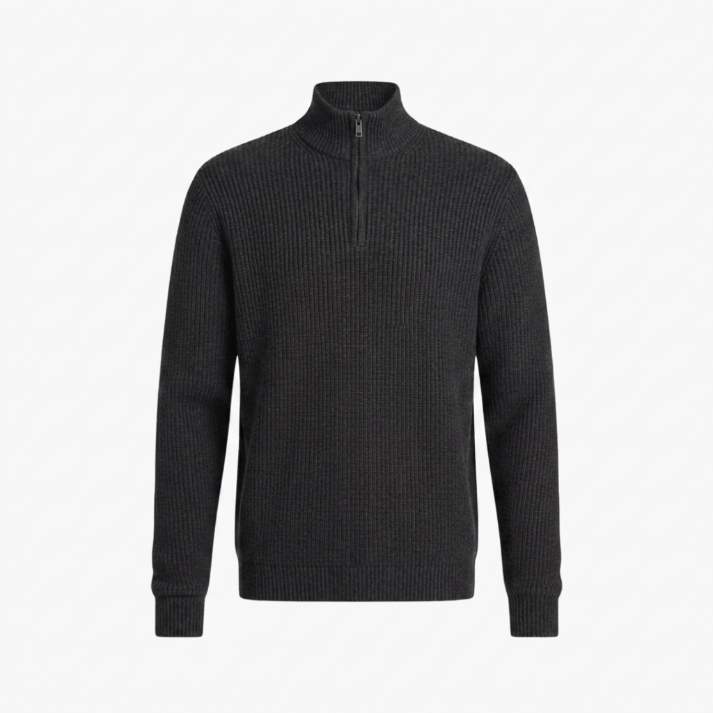 Men’s Ribbed Knit Pullover with Half-Zip Neckline