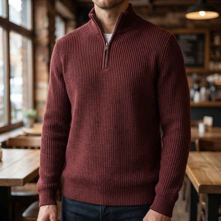 Men’s Ribbed Knit Pullover with Half-Zip Neckline