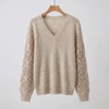 Women's Fine Knit Sweater with V-Neck and Long Sleeves