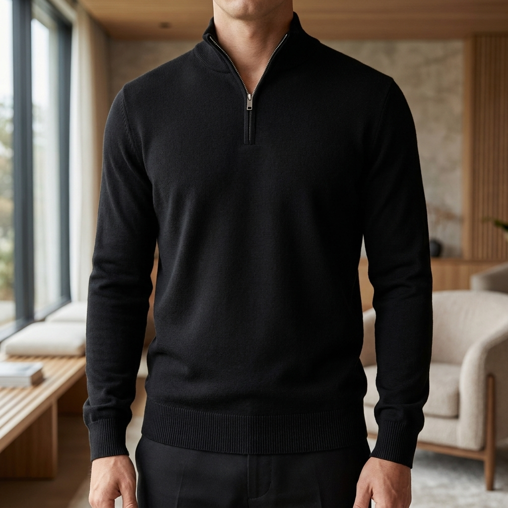Men’s Pullover with Quarter Zip and Ribbed Hem