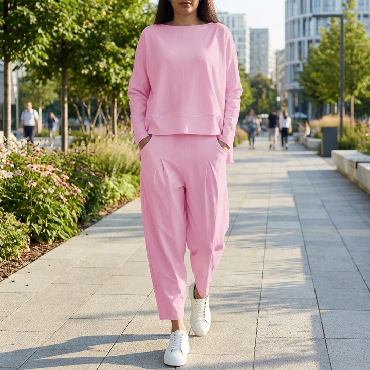 Two-Piece Casual Set with Round Neck and Long Sleeves