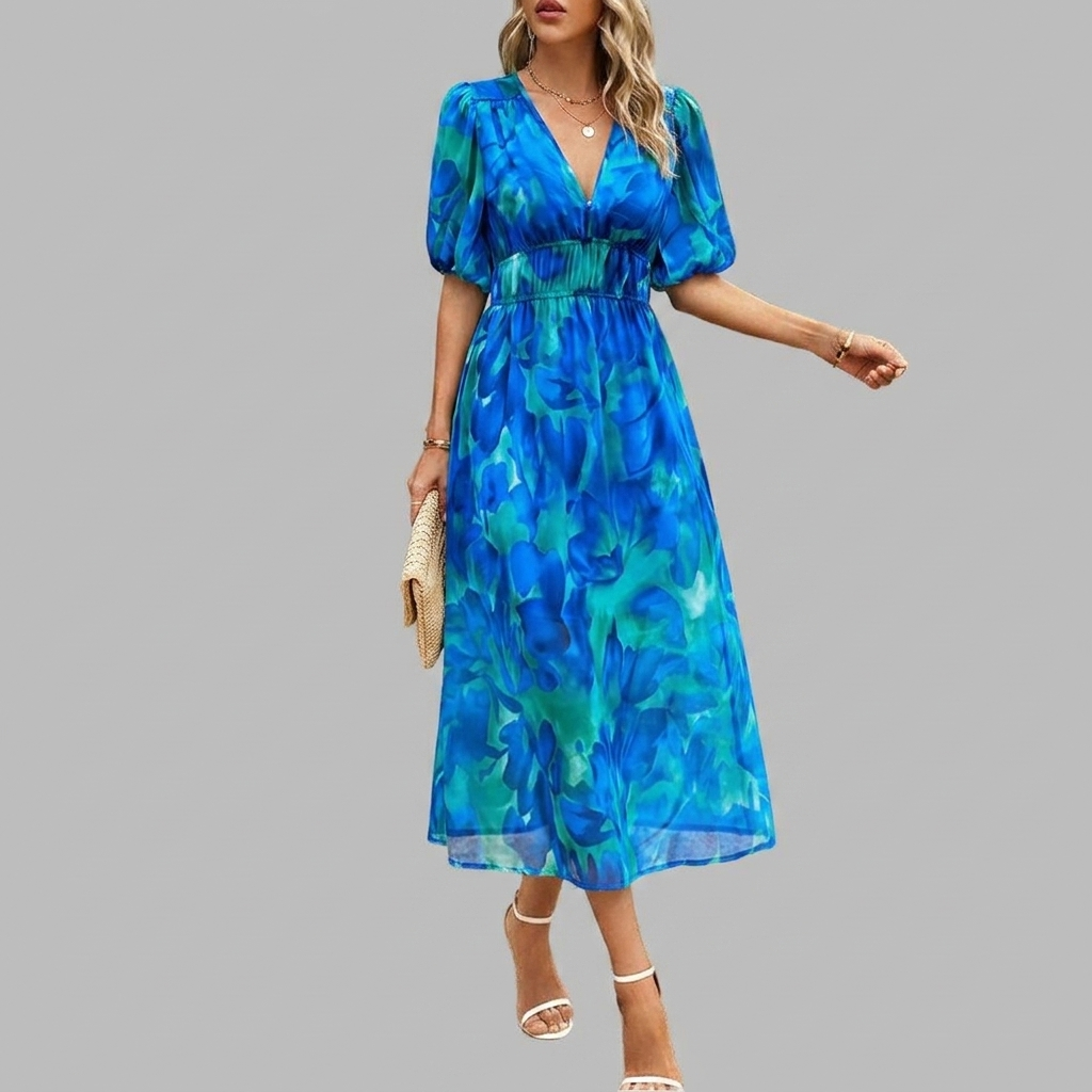 Women's Casual V-neck Midi Dress - Summer Comfort