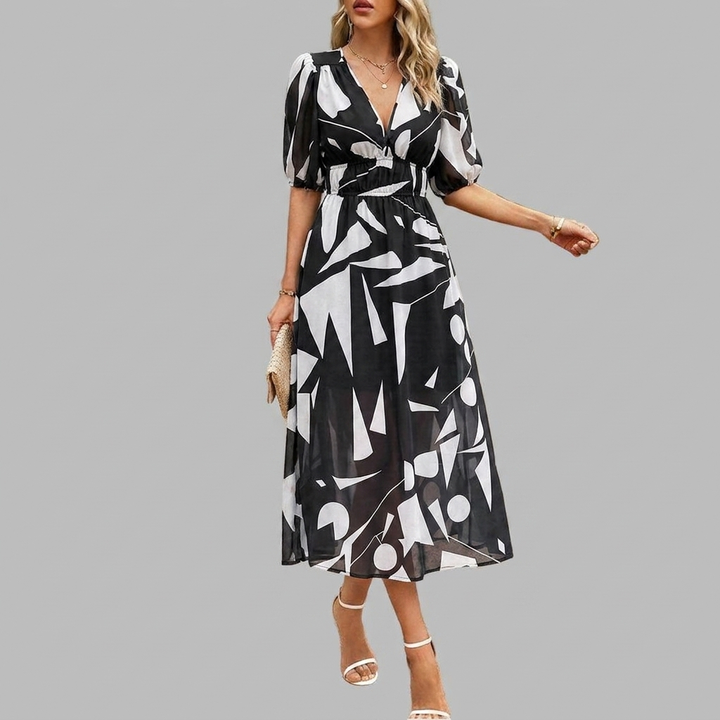Women's Casual V-neck Midi Dress - Summer Comfort