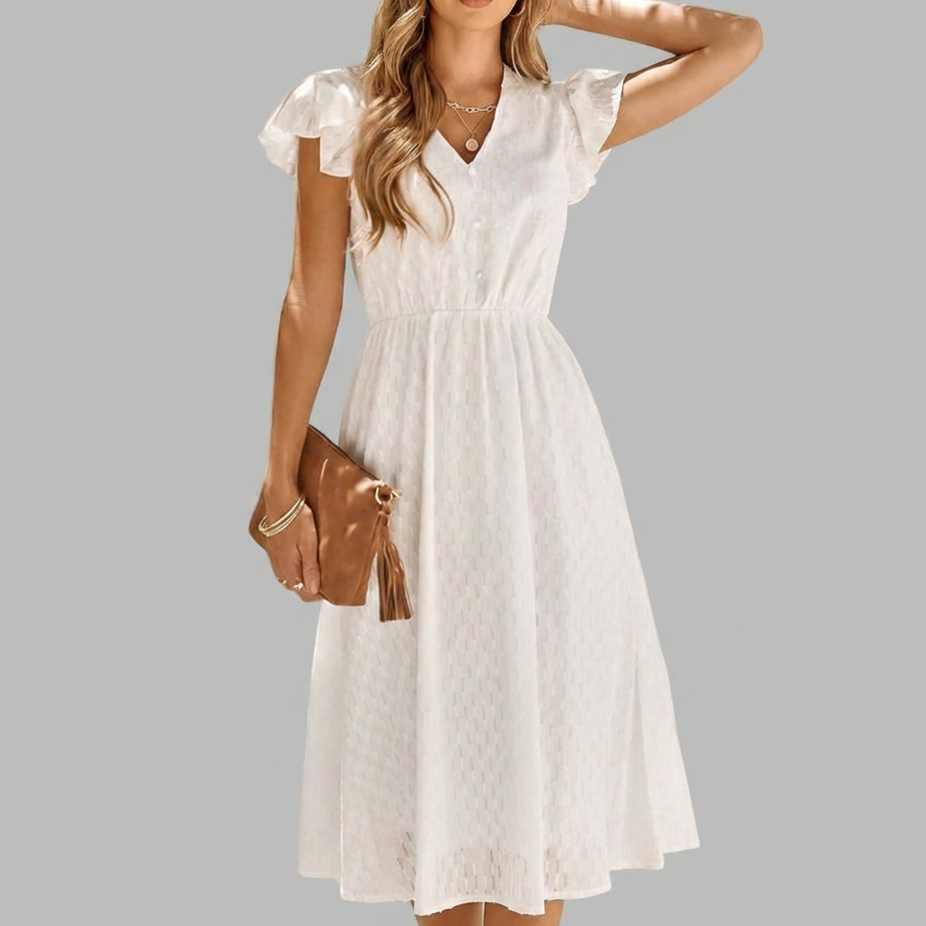 Women's Flowy V-Neck Ruffled Midi Dress