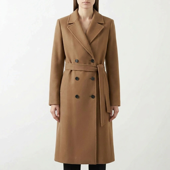 Double-Breasted Belted Long Coat