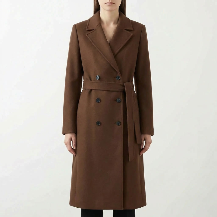 Double-Breasted Belted Long Coat