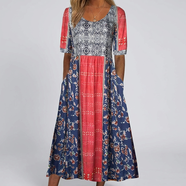Boho Printed Square Neck Midi Dress