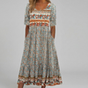 Boho Printed Square Neck Midi Dress