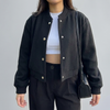 Cropped Button-Front Bomber Jacket