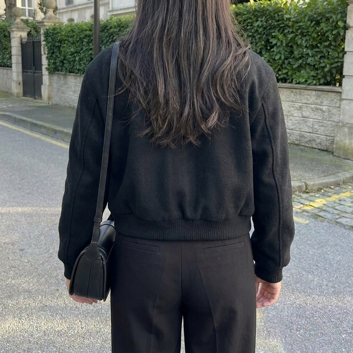 Cropped Button-Front Bomber Jacket