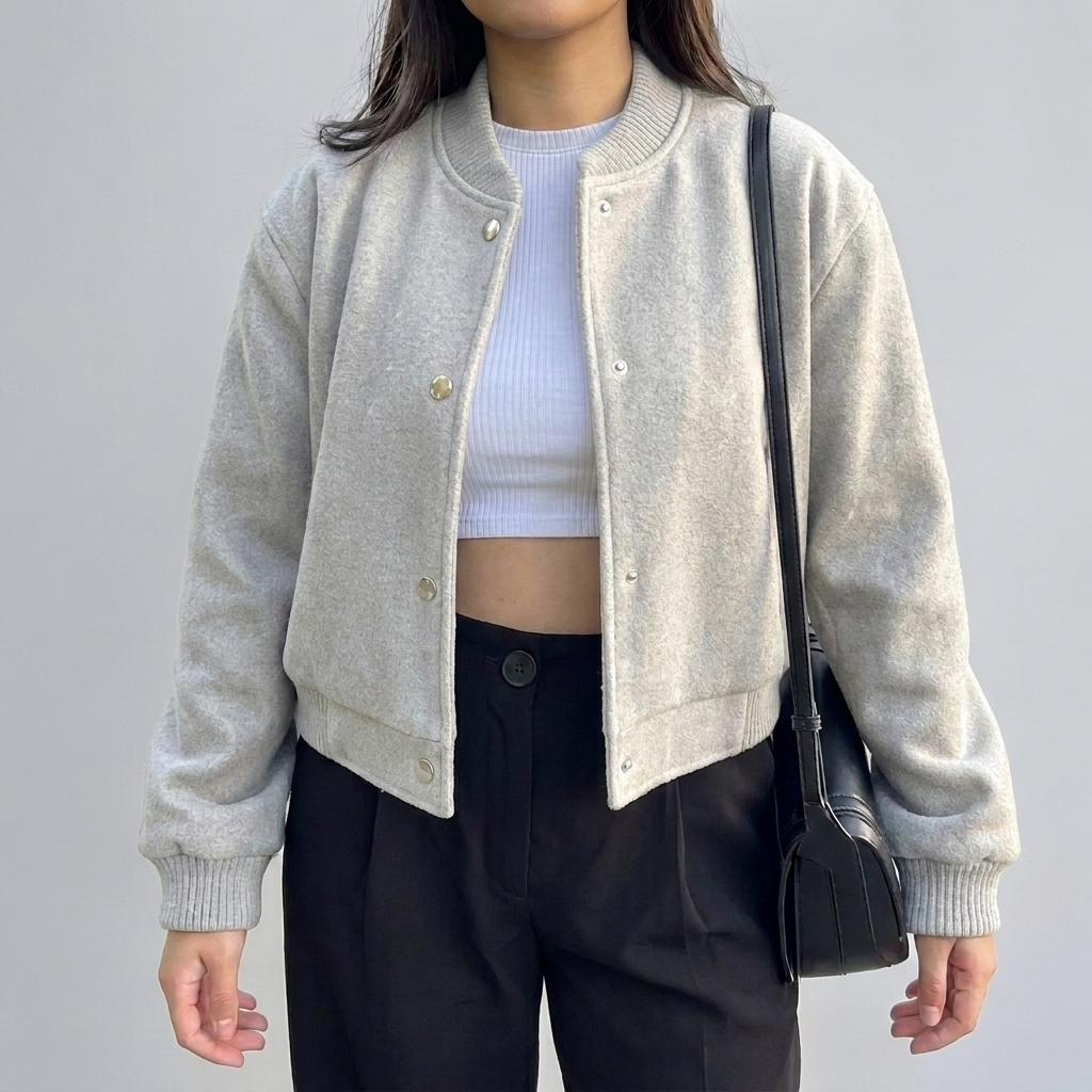 Cropped Button-Front Bomber Jacket