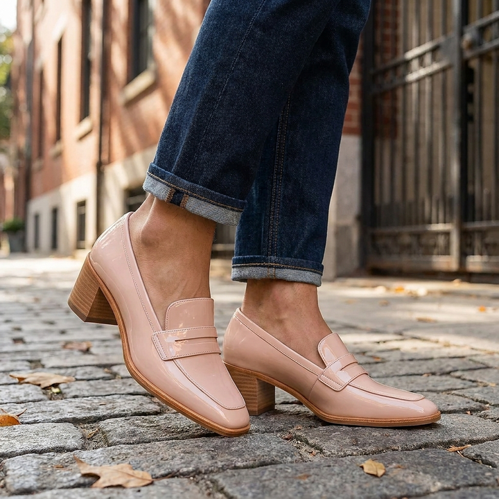 Block Heel Closed-Toe Slip-On Heels