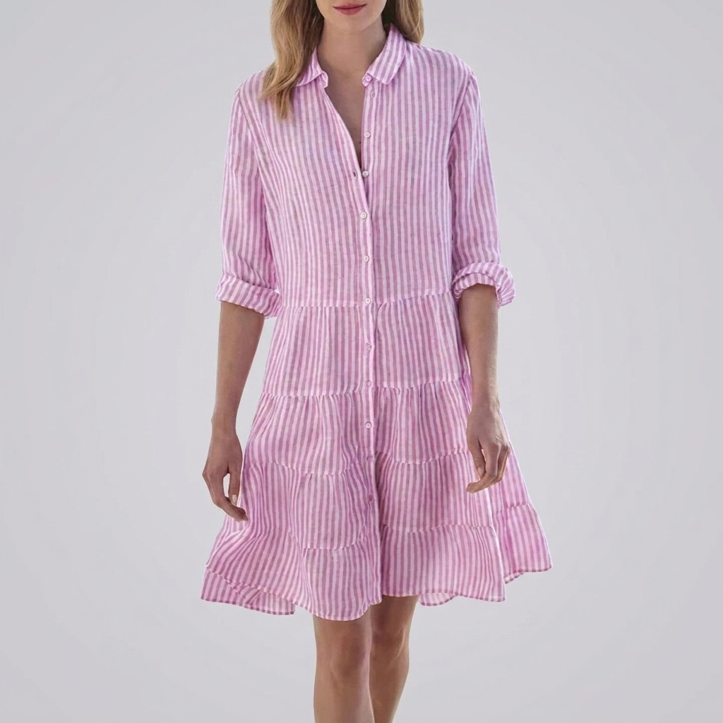 Striped Button-Front Midi Dress