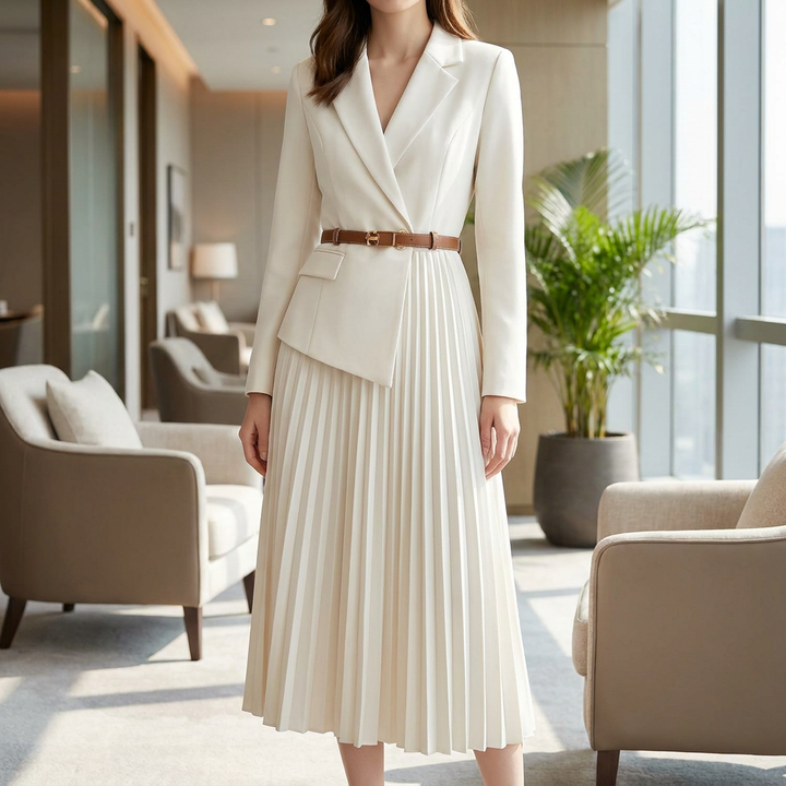 Belted Pleated Midi Dress