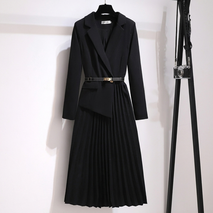 Belted Pleated Midi Dress