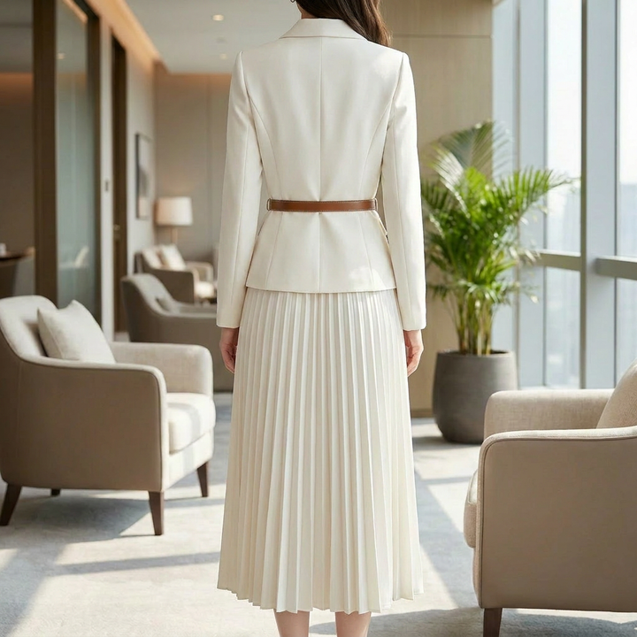 Belted Pleated Midi Dress