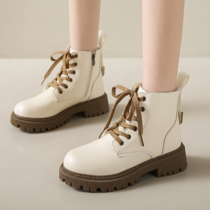 Lace-Up Ankle Boots with Lug Sole & Side Zip