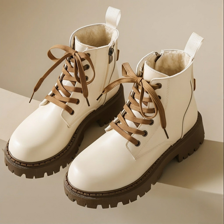 Lace-Up Ankle Boots with Lug Sole & Side Zip