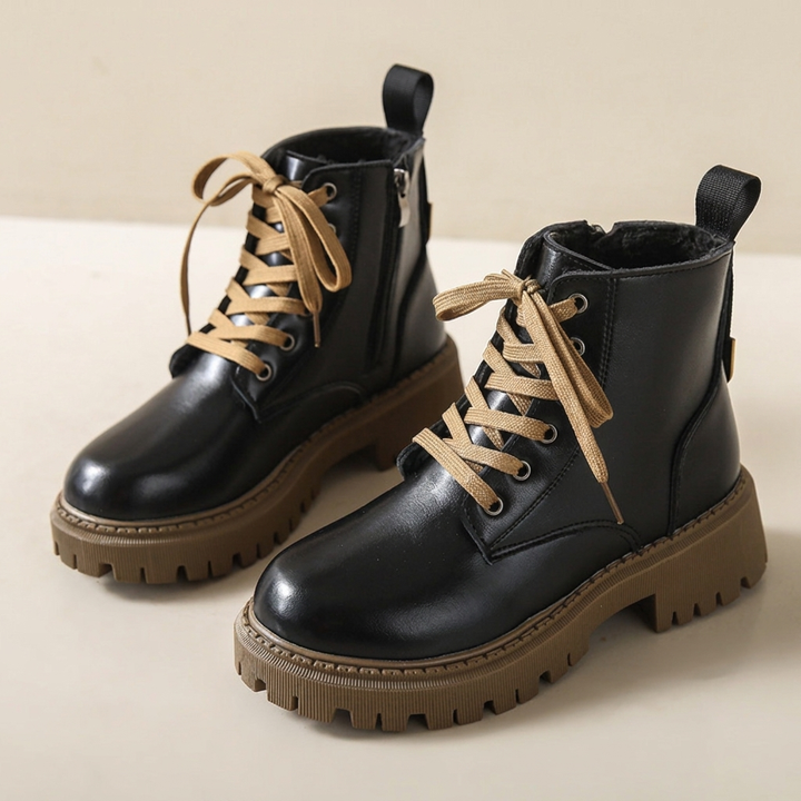 Lace-Up Ankle Boots with Lug Sole & Side Zip