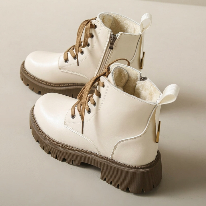 Lace-Up Ankle Boots with Lug Sole & Side Zip