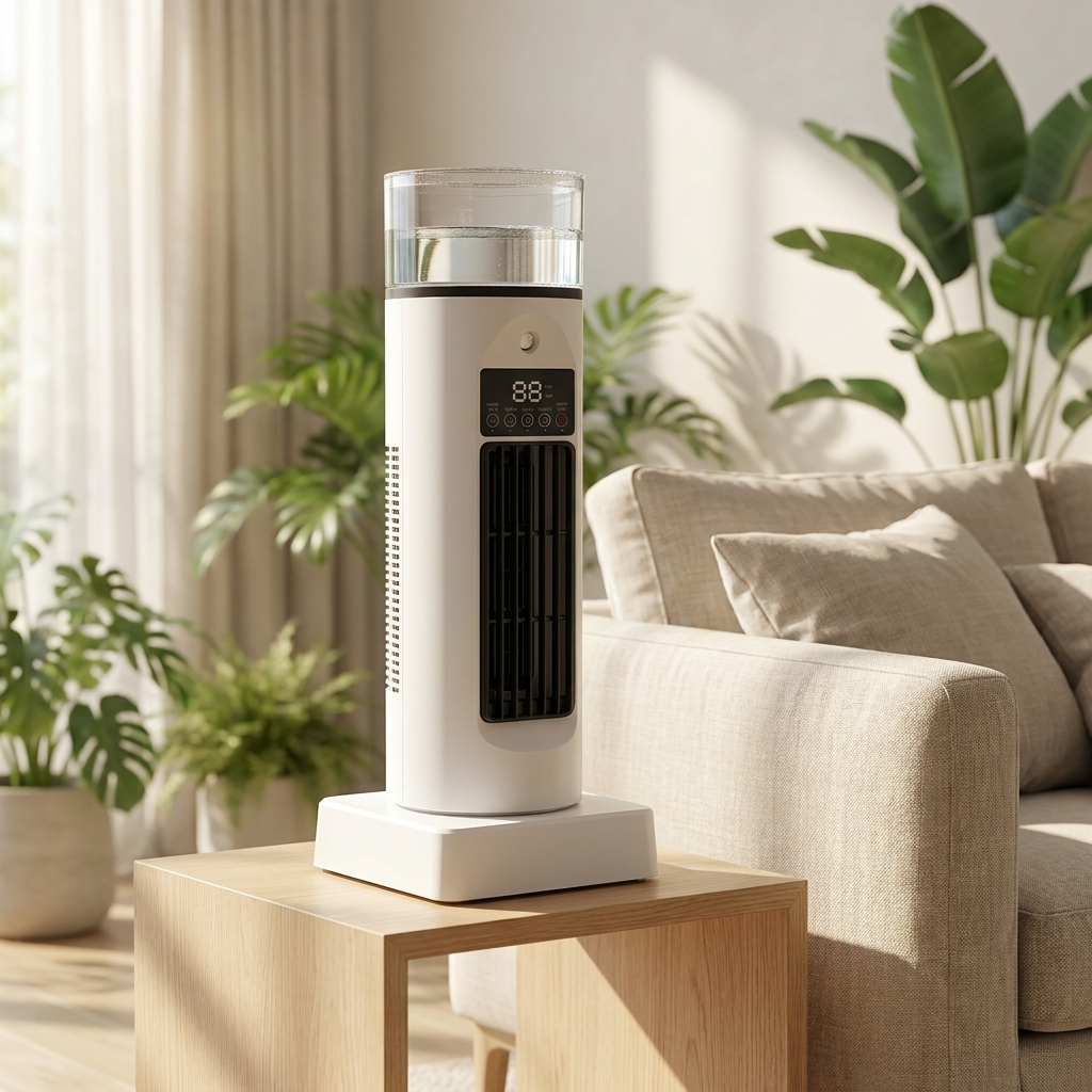 Portable Desktop Air Cooler Fan with Humidifier, USB Powered, Bladeless, 6-Speed, Remote Control