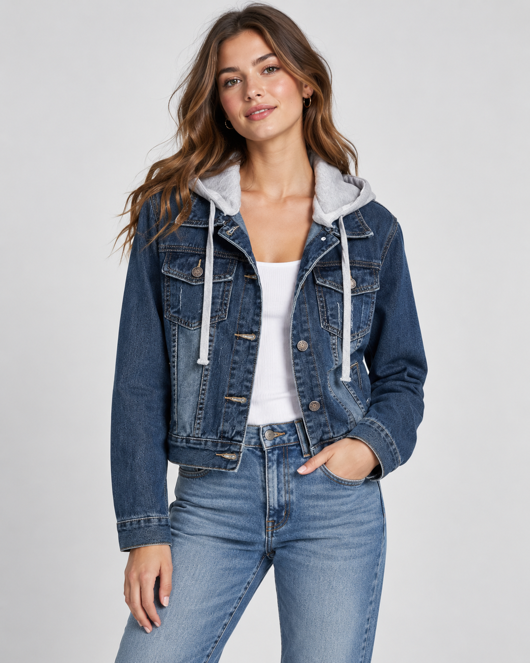 Stylish Cropped Denim Jacket with Hood for Women